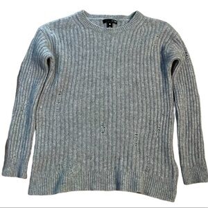 Aqua Cashmere Gray Rib-Knit Distressed Cashmere Sweater Size Small